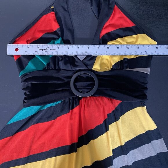 Vintage Y2K Wet Seal Maxi Dress Size L Retro Colorful Halter Tie Stretch V Neck - Picture 13 of 16